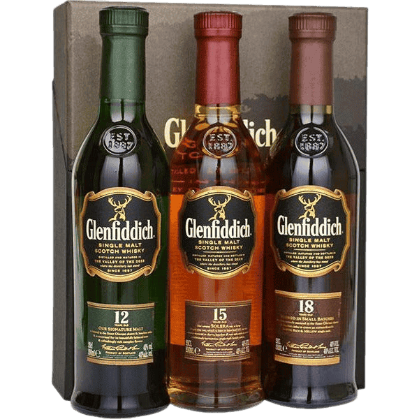 Glenfiddich 12 Year Old, 15 Year Old, 18 Year Old Single Malt Scotch Whisky Combo Pack - 750ML 