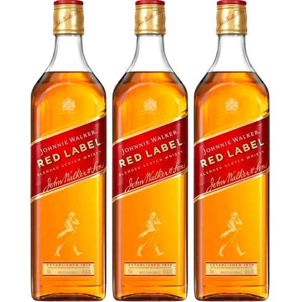 Johnnie Walker Red Label Blended Scotch Whiskey 3 Bottles Bundle Real Liquor